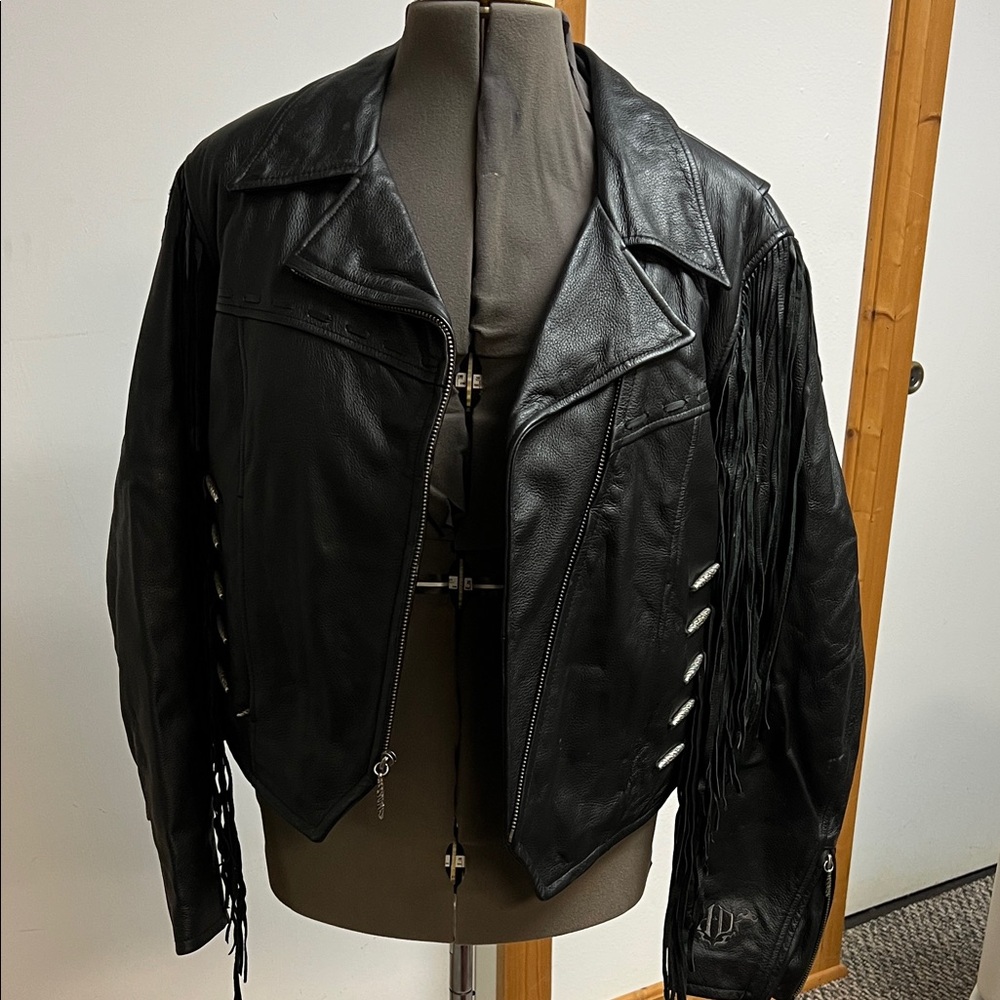 Harley-Davidson Black Leather Jacket with Fringe Details